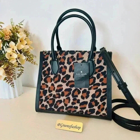 Kate Spade Purse Ellie Spotted Leopard Canvas Small Tote - Picture 5 of 11